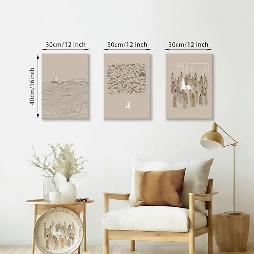 Christian Beige Bible Sketches Wall Art Jesus Canvas Prints 12"x16"x3 - color: Jesus Bible Story, size: 12"x16"x3Pcs