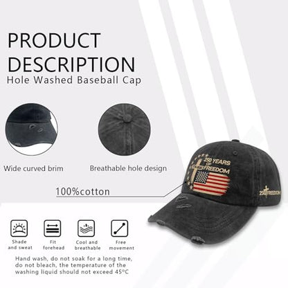 US 250 Years Freedoms 1776-2026 250th Birthday Embroidered Hats Garde Cap for Him - color: 250th Anniversary Us 250 Year American Patrioticallblack4