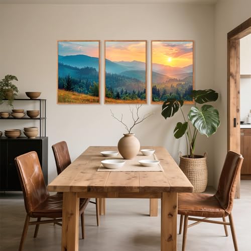 Aurlan 3 Pcs Mountain Sunset Framed Canvas Wall Art 16x24 Inch - color: Boho Mountain Sunset Landscape, size: 16"x24"