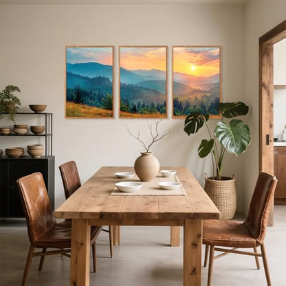 Aurlan 3 Pcs Mountain Sunset Framed Canvas Wall Art 16x24 Inch - color: Boho Mountain Sunset Landscape, size: 16"x24"