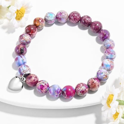 VIBILIA Cross Beaded Bracelets for Women, Birthday Gifts - color: D 2. Heart - Purple Imperial