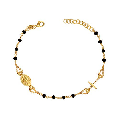 LeCalla 925 Sterling Silver Mother Mary Collection | Lightweight Religious Bracelet Jewelry Rosary Mother Mary Cross Bracelet's for Women - color: Yellow Rosary Cross