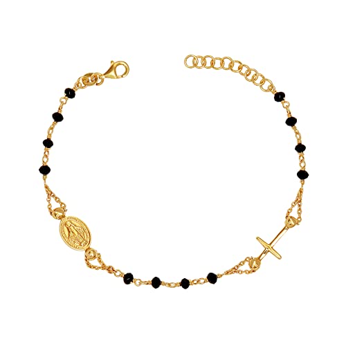 LeCalla 925 Sterling Silver Mother Mary Collection | Lightweight Religious Bracelet Jewelry Rosary Mother Mary Cross Bracelet's for Women - color: Yellow Rosary Cross