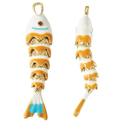 Craftdady Enamel Koi Fish Charms Long-Lasting Plated CZ Sea Ocean Life Animals Pendants 18K Gold Plated Goldfish Charms for Jewelry Making Bracelets Earrings - color: White