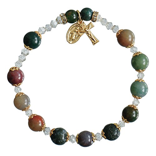 Sine Cera Multicolor Onyx/Gold Trim 1 Decade Catholic Rosary Bracelet, Round 8mm Beads