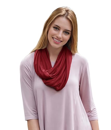 Lina & Lily Premium Modal Jersey Knit Women's Infinity Scarf Loop Lightweight - color: Dark Red