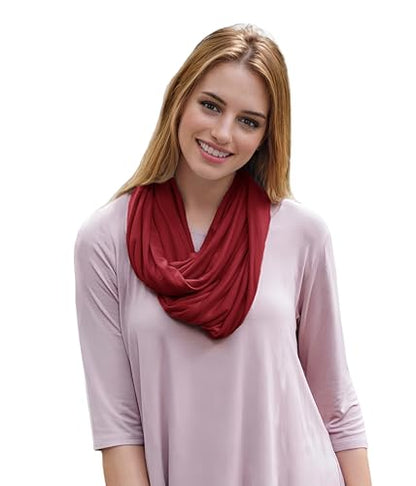 Lina & Lily Premium Modal Jersey Knit Women's Infinity Scarf Loop Lightweight - color: Dark Red