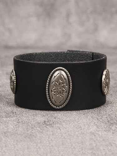 GelConnie Punk Leather Cuff Bracelet Adjustable Straps Wrap Bracelets Arm Armor Cuff Gothic Leather Wristbands for Men, Women - color: MLPB113-Black