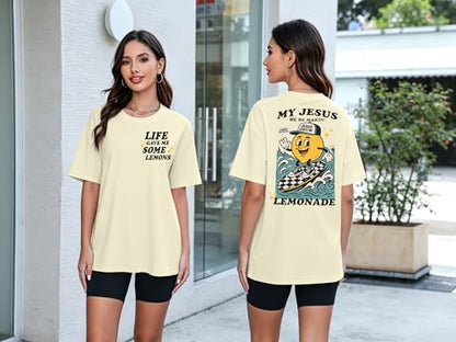 Rooted in Christ Shirt Christian Shirts for Women Jesus Oversized Tshirt - color: Beige Jesus, size: Large
