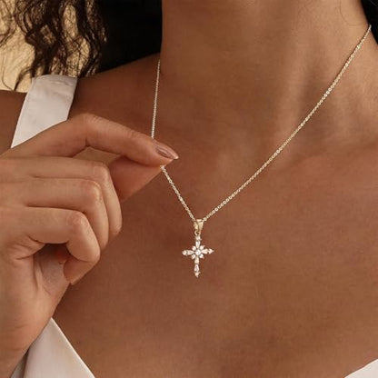 Cross Necklace for Women, Dainty 14K Gold Plated Cross Pendant Simple Long Necklaces for Women, Christian Faith Necklace Trendy Gold Jewelry Gifts for Easter - color: gold zircon cross-1