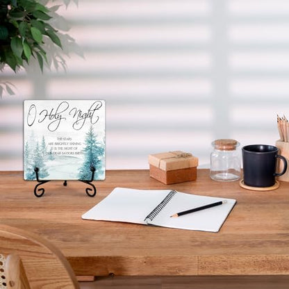 Holy Night Wooden Sign Decor, Christmas Scripture Quote Plaque, Rustic Wooden Plaque Sign With Iron Stand, Farmhouse Home Office Restroom Desk Shelf Decorations - style: Christmas