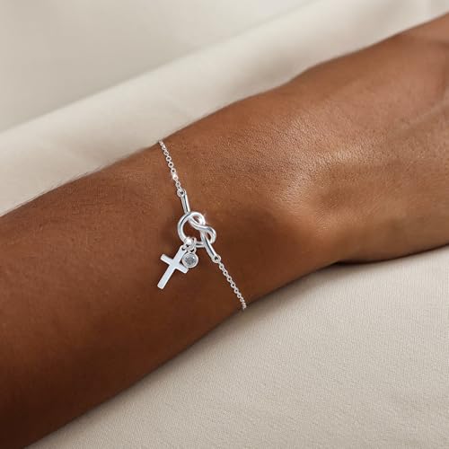 Moodear Cross Bracelet for Women, Dainty Sterling Silver/Gold Plated Gift - color: Silver Knot Cross Bracelet
