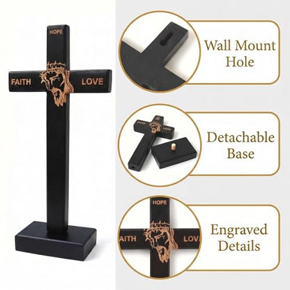 Wooden Cross 10.75in Wall Cross with Detachable Stand, Christian Gift - color: Black, size: 10.8"L x 5"W