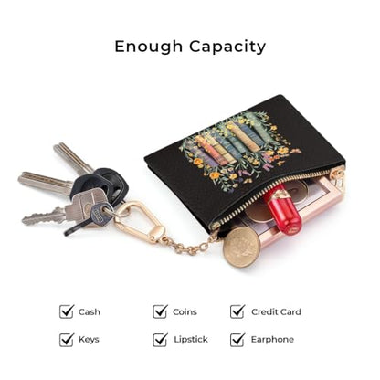 Book Flower Keychain Coin Purse for Women Small Cute Change Pouch - color: Book and Flower