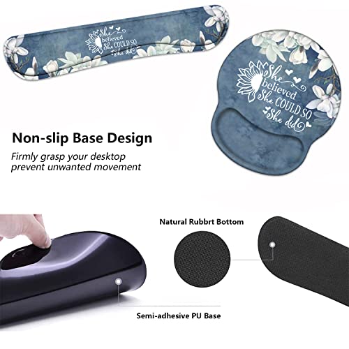 Keyboard Wrist Rest and Mouse Pad Wrist Support Set with Coasters, Inspirational Quote She Believed She Could So She Did Wrist Support Mouse Pad with Non-Slip PU Base for Computer Laptop Home Office - color: Inspirational Quote She Believed She Could So S