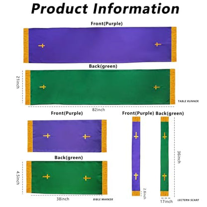3-Piece Church Parament Set, Reversible Pulpit & Communion Linens - color: Purple and Green