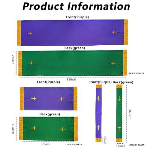 3-Piece Church Parament Set, Reversible Pulpit & Communion Linens - color: Purple and Green