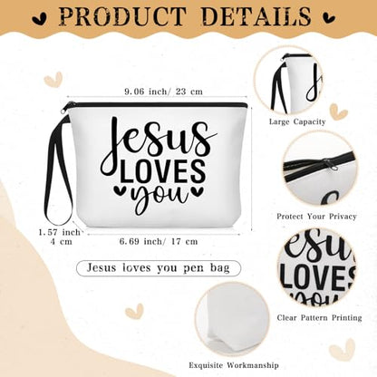 Sayglossy 13 Pcs Christian Gift Set Jesus Loves You Zipper Pouch with 12 Bible Verse Pens Bulk Inspirational Religious Gifts for Sunday School Bible Study Church Vbs
