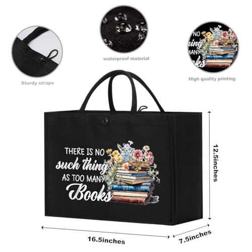 Book Tote Bag Christmas Librarian Bookish Gifts for Women Readers Book Lover - color: Black