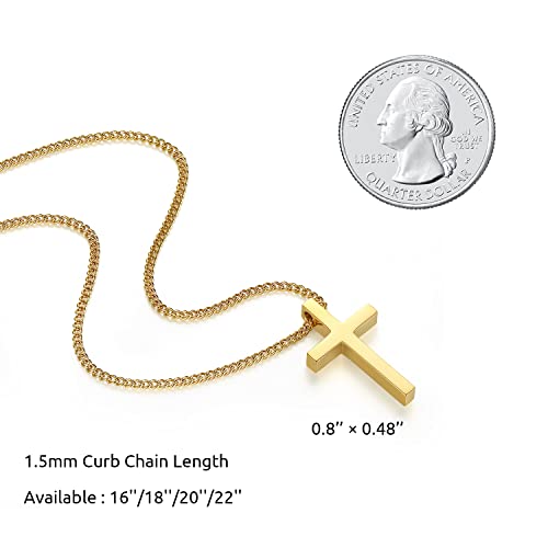 REVEMCN Christian Black Gold Silver Cross Necklace for Boys & Men, 16-22" - color: Gold - 0.8'' × 0.5'' cross pendant, size: 22 inches