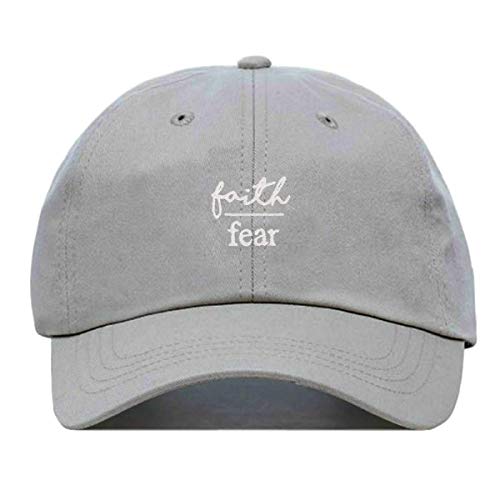 Faith is Greater Than Fear Baseball Hat, Embroidered Dad Cap, Unstructured Adjustable Strap Back (Multiple Colors) - color: Grey