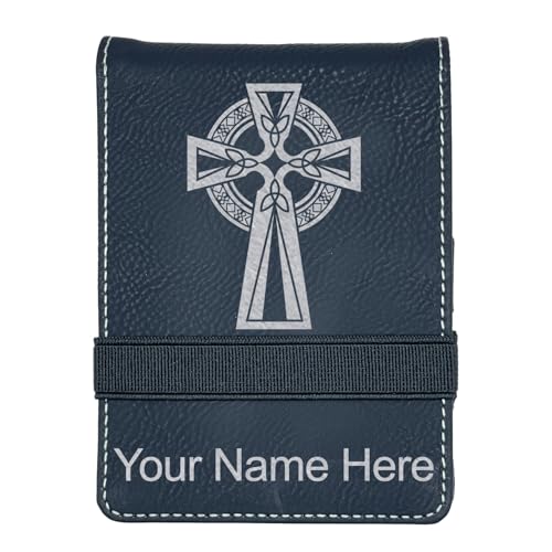LaserGram Mini Padfolio with Notepad and Pen, Celtic Cross, Personalized Engraving Included (Black with Silver) - color: Black With Silver