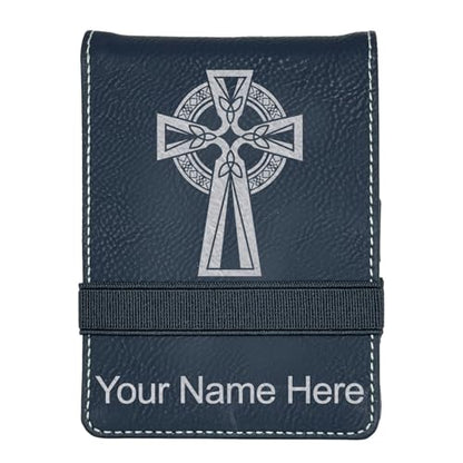 LaserGram Mini Padfolio with Notepad and Pen, Celtic Cross, Personalized Engraving Included (Black with Silver) - color: Black With Silver