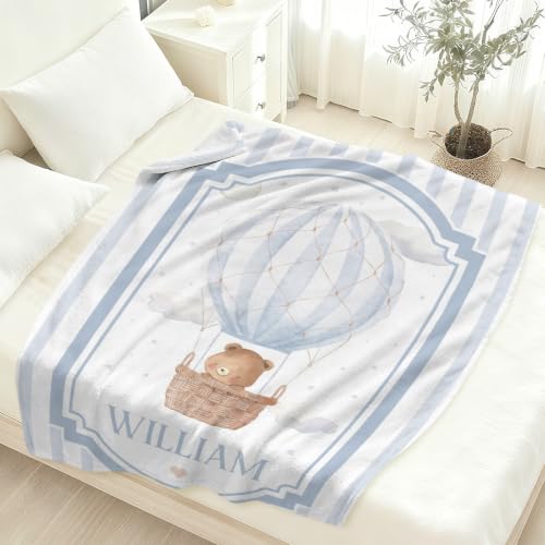 Personalized Baby Blanket with Name, Bear Hot Air Balloon Nursery Blanket - color: Baby Blanket #12