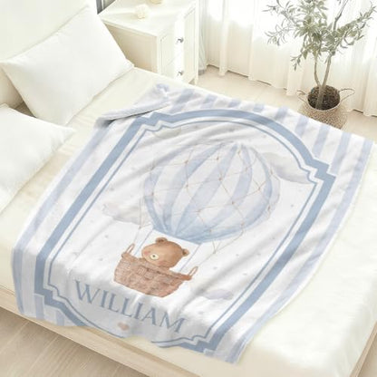 Personalized Baby Blanket with Name, Bear Hot Air Balloon Nursery Blanket - color: Baby Blanket #12