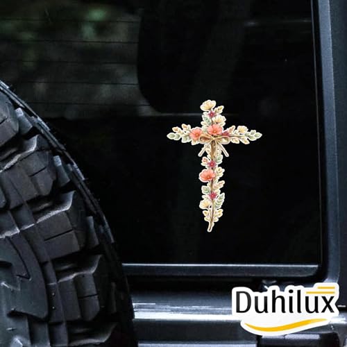 Cross with Wildflowers Sticker 5 inch, Cross car Decal Sticker, Waterproof Vinyl Decal for Car, Trucks, Laptops, Book, Wall, Window Bumper Stickers