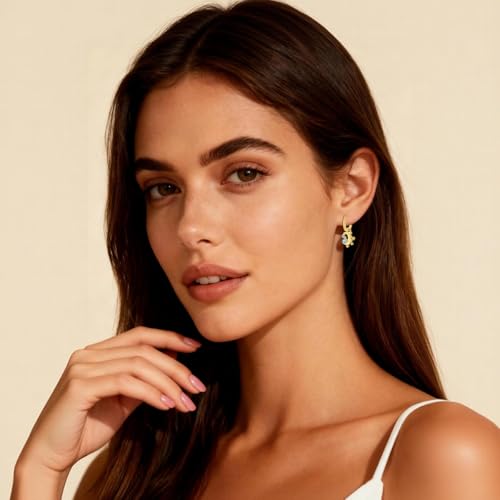 925 Sterling Silver Cute Animal Unique Huggie Hoop Earrings for Women - color: Gold Star Moon