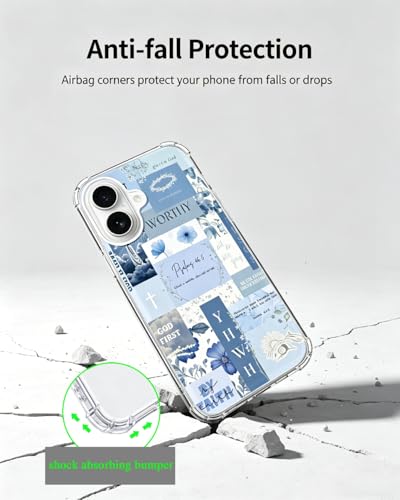 Blue Christian Aesthetic Phone Case Compatible with iPhone 17, Bible Verses Phone Cover for iPhone 17 - color: Blue Christian