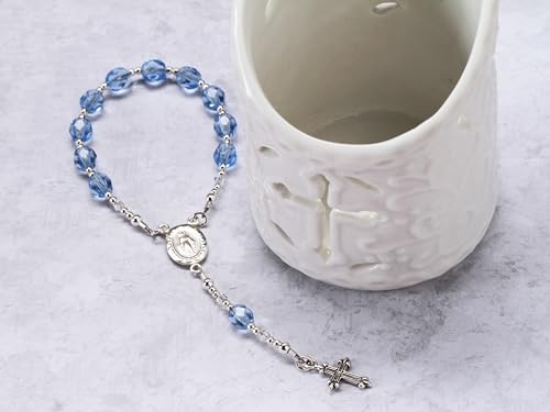 Precious Pieces Baby First Rosary .925 Silver or 14K Gold-Plated - color: Blue-SILVER
