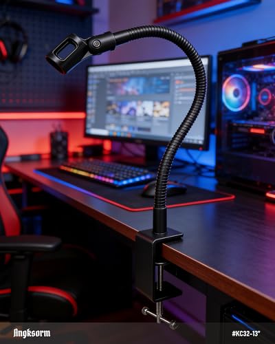KC32 13-Inch Gooseneck Mic Stand, Heavy-Duty Desk Clamp for Podium - size: 13-INCH