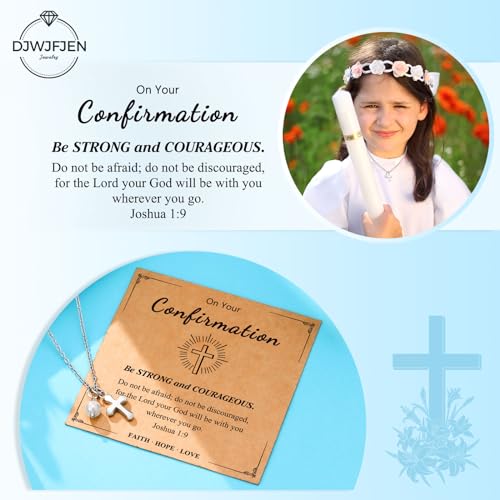 Pearl Cross Necklace Christian Gifts for Girls Easter Confirmation Baptism Gifts