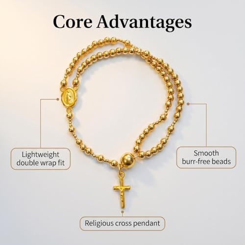 Grace & Faith: Handmade Rosary God Beads Bracelet Virgin Mary Cross Double Layer Chain Crucifix Religious Christian Faith Jewelry - color: Blue Beads