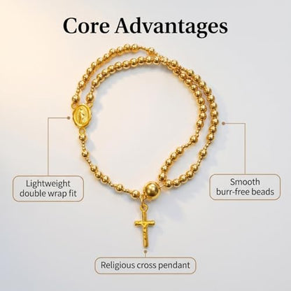 Grace & Faith: Handmade Rosary God Beads Bracelet Virgin Mary Cross Double Layer Chain Crucifix Religious Christian Faith Jewelry - color: Blue Beads