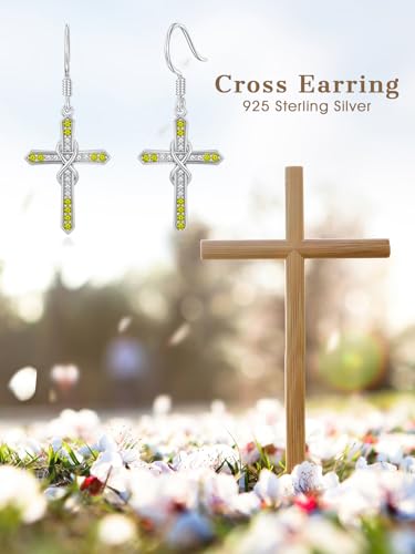Seiyang Cross Birthstone Earring 925 Sterling Silver Cross Dangle Drop Earrings with 12 Months Birthstone Birthday Jewelry Gifts for Women Mom Her - color: 08-August, size: Style C