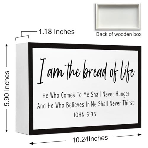 John 6:35 Christian Wood Box Sign Desk Deocr,I am the Bread of Life Bible Verse Wooden Block Sign for Kitchen Shelf Decor - style: John 6:35