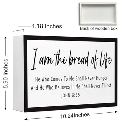 John 6:35 Christian Wood Box Sign Desk Deocr,I am the Bread of Life Bible Verse Wooden Block Sign for Kitchen Shelf Decor - style: John 6:35