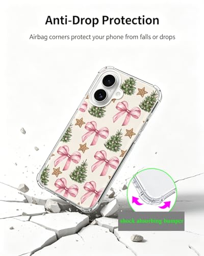Christmas Tree Pink Bows Phone Case Compatible with iPhone 17, Winter Festive Phone Cover for iPhone 17 - color: Christmas Pink Bows