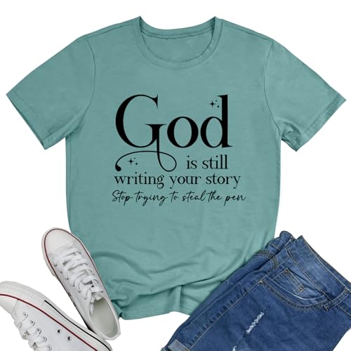 BLACKMYTH Graphic T-Shirts for Women Faith Shirts for Women - color: Light Green 02, size: XX-Large