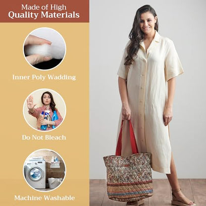 Maison d' Hermine Shopping Bags Cotton Quilted Tote Bag with Zipper Pockets - color: 040 - Jaipur