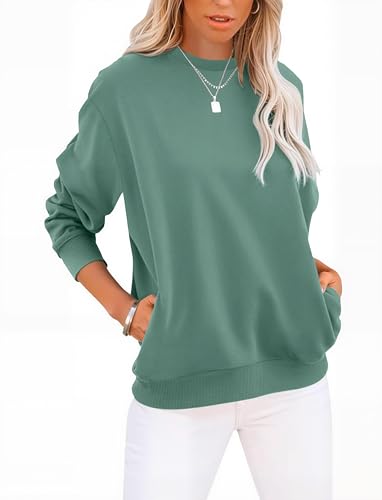 GKBK Womens Sweatshirts Cotton Crew Neck Lightweight Pullover Pocket Tops - color: A- Green, size: Small
