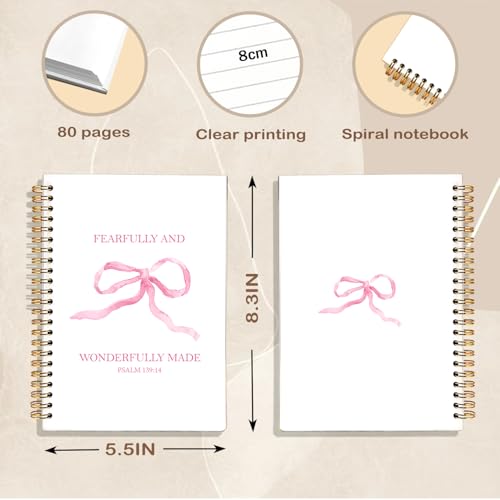 Coquette Pink Bow Christian Spiral Notebook Journal, Psalm 139:14 Bible Scripture Journal for Women, Christian Religious Gifts for Women, Church Notes Notebooks, 5.5x8.3 Inch - color: 01-psalm 139:14
