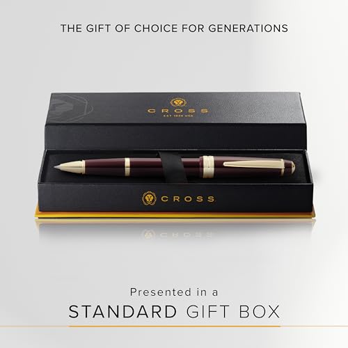 Cross Bailey Light Rollerball Pen, Polished Burgundy & Gold Tone, Black Ink - color: Polished Burgundy