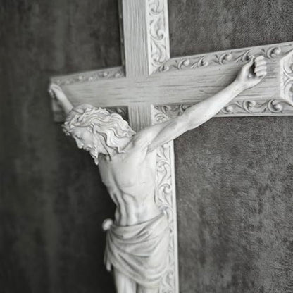 BC Catholic Crucifix Wall Cross 12" H Jesus Cross Wall Decor - color: White