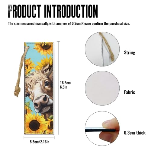 2 Pack Leather Cow Sunflower Bookmark Bookmarks for Teachers, Students, Book Lovers Pocket Kitten Fun Book Marks for Reading Cool Bookmarks, Adults Kids - color: Cow and Sunflower Pattern