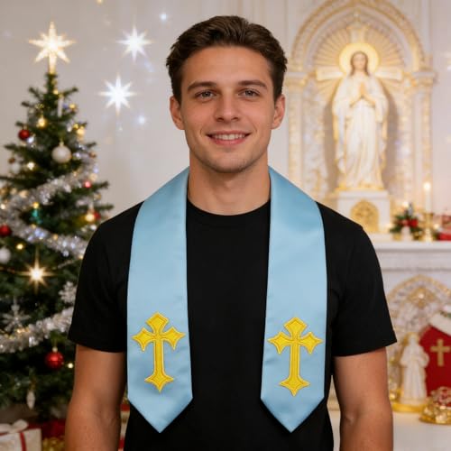 Choir Stole with Cross Embroidery for Church, Ideal for Costume,72" - color: Sky Blue