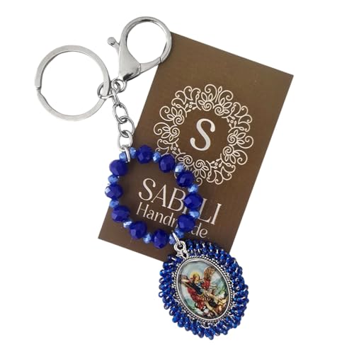 Sabeli Handmade Keychain Clip Holder - Catholic Rosary Bead Prayer - Religious Gifts Men Women - Llavero Catolico Regalo - color: Archangel Michael Royal Blue